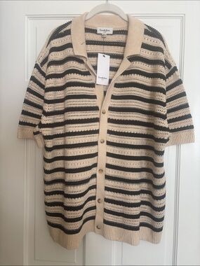 Goodfellow & Co Beige and Black Striped Short-Sleeve Cardigan